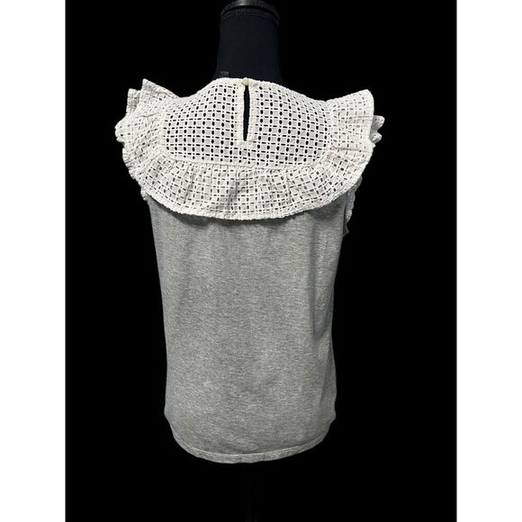 J. CREW RUFFLE WOMEN TOP, GREY/WHITE, WORK ATTIRE, WESTERN, COTTAGECORE - Picture 5 of 12